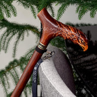 Wooden Cane Walking Stick Bald Eagle - Wood Carved Cane, Handpainted handle, Decorated Brass collar, Patriotic Style for man woman