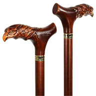 Wooden Cane Walking Stick Bald Eagle - Wood Carved Cane, Handpainted handle, Decorated Brass collar, Patriotic Style for man woman