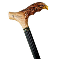 Light Wood Cane Walking Stick with American Bald Eagle - Crafted Handpainted handle, Decorated Bronze collar, Patriotic Style for man woman