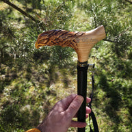 Light Wood Cane Walking Stick with American Bald Eagle - Crafted Handpainted handle, Decorated Bronze collar, Patriotic Style for man woman