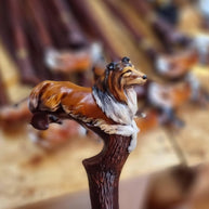 Hand painted Wooden Walking Stick Cane - Collie Dog - carved Sable Scotland shepherd Sheltie