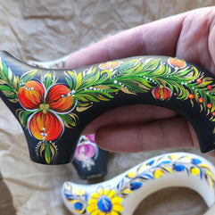 Hand Painted Stylish Walking Stick Cane with Peony Flowers - Spiral Muse Black & Red, gift for ladies