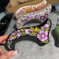 Elegant Hand-painted Walking Stick Cane with Malva Flowers - Pink & Gold decoration, black shaft, derby handle