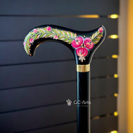 Hand Painted Stylish Walking Stick with Peony Flowers - Spiral Muse Black & Purple wooden cane, gift for women