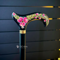 Hand Painted Stylish Walking Stick with Peony Flowers - Spiral Muse Black & Purple wooden cane, gift for women