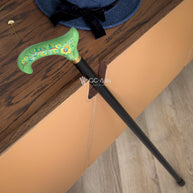 Classic Hand-painted walking stick - Green Serenade - wooden Flowered cane for women Ladies with comfortable light green derby handle