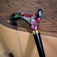 Elegant Hand-painted Walking Stick Cane with Peony Flowers - Pink & Green decoration, black derby handle gift for mom grandma