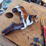 Hand painted Wooden Walking Stick Cane - Collie Dog - carved Sable Scotland shepherd Sheltie