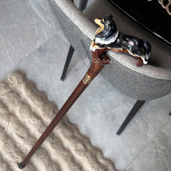 Hand painted Wooden Walking Stick Cane - Collie Dog - Tricolor Scotland shepherd Sheltie