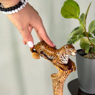 Hand-Painted Leopard Wooden Cane Walking Stick: Stylish Wild nature style, bigcat Design