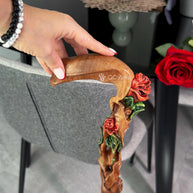 Hand painted Walking cane Red Rose Flower - wood carved Walking Stick, gift for women, mom, grandma - GCArtis - Luxe Hand Painted Canes - Wood, Wooden