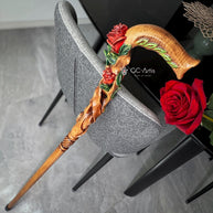 Hand painted Walking cane Red Rose Flower - wood carved Walking Stick, gift for women, mom, grandma - GCArtis - Luxe Hand Painted Canes - Wood, Wooden