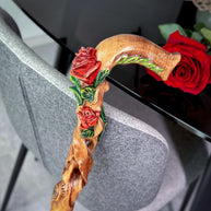 Hand painted Walking cane Red Rose Flower - wood carved Walking Stick, gift for women, mom, grandma - GCArtis - Luxe Hand Painted Canes - Wood, Wooden