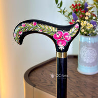 Hand Painted Stylish Walking Stick with Peony Flowers - Spiral Muse Black & Purple wooden cane, gift for women