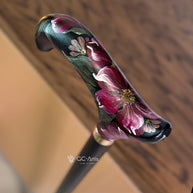 Elegant Hand-painted Walking Stick Cane with Peony Flowers - Pink & Green decoration, black derby handle gift for mom grandma