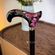 Elegant Hand-painted Walking Stick Cane with Peony Flowers - Pink & Green decoration, black derby handle gift for mom grandma