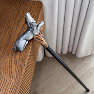 Wooden Cane Walking Stick Howling Wolf - Hand-painted Carved handle, wild nature style
