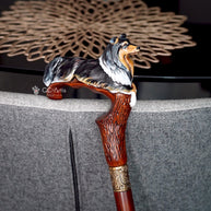 Hand painted Wooden Walking Stick Cane - Collie Dog - Tricolor Scotland shepherd Sheltie