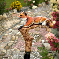 Hand-painted Walking Cane Stick - Fox, Cool Wood carved ladies accessory