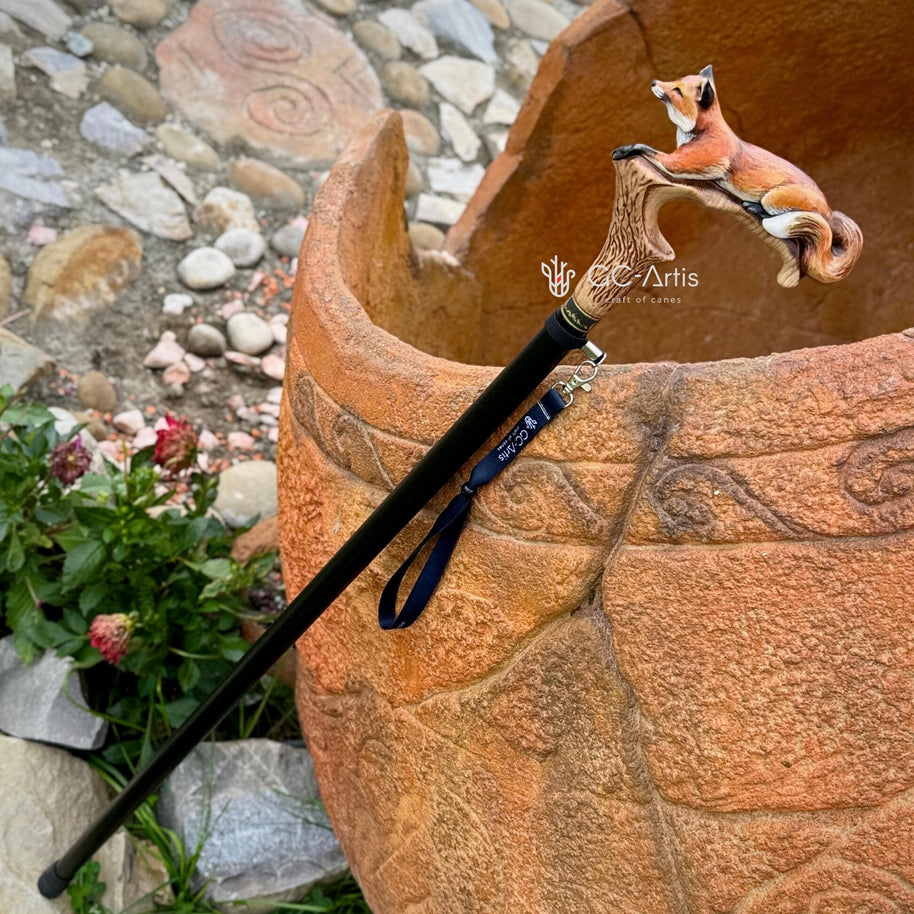 Hand-painted Walking Cane Stick - Fox, Cool Wood carved ladies accessory