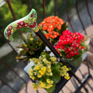 Elegant Hand-painted Walking Stick Cane with Guelder Rose - Green & Red decoration, black shaft, derby handle