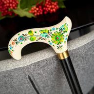 Classic Hand-painted walking stick - Emerald Melogy - pretty flower Wooden cane for women Ladies with comfortable light derby handle