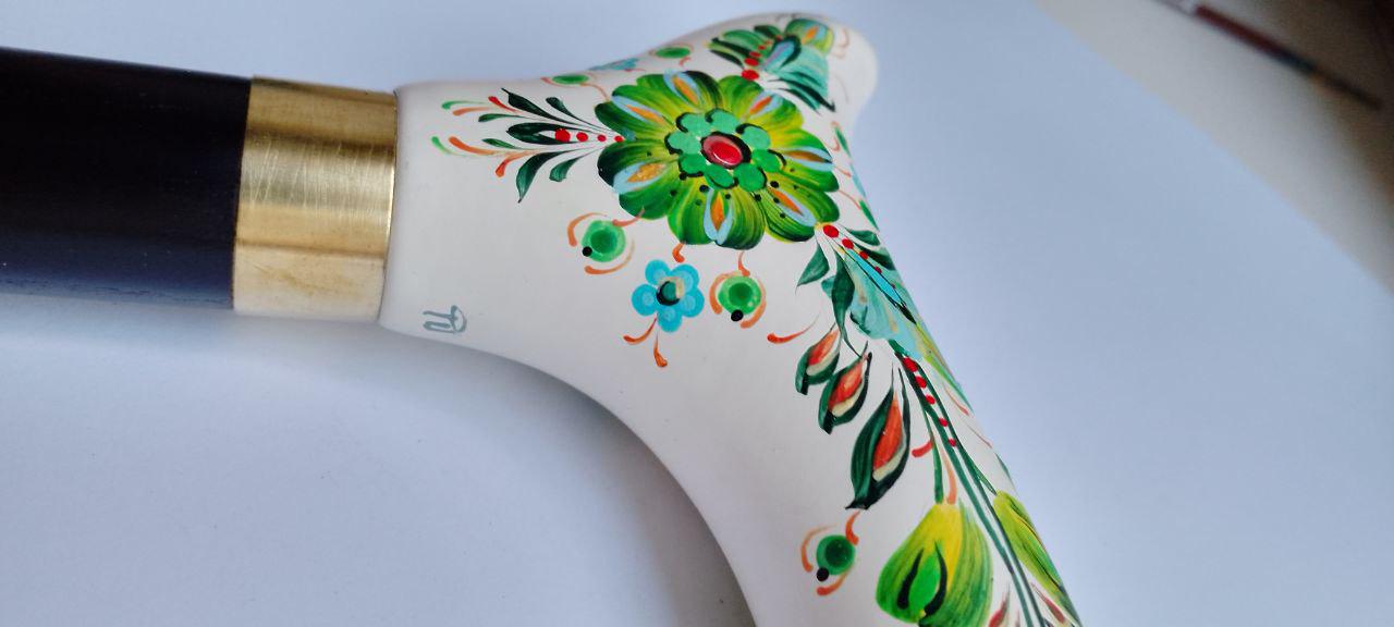 Classic Hand-painted walking stick - Emerald Melogy - pretty flower Wooden cane for women Ladies with comfortable light derby handle