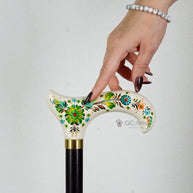 Classic Hand-painted walking stick - Emerald Melogy - pretty flower Wooden cane for women Ladies with comfortable light derby handle