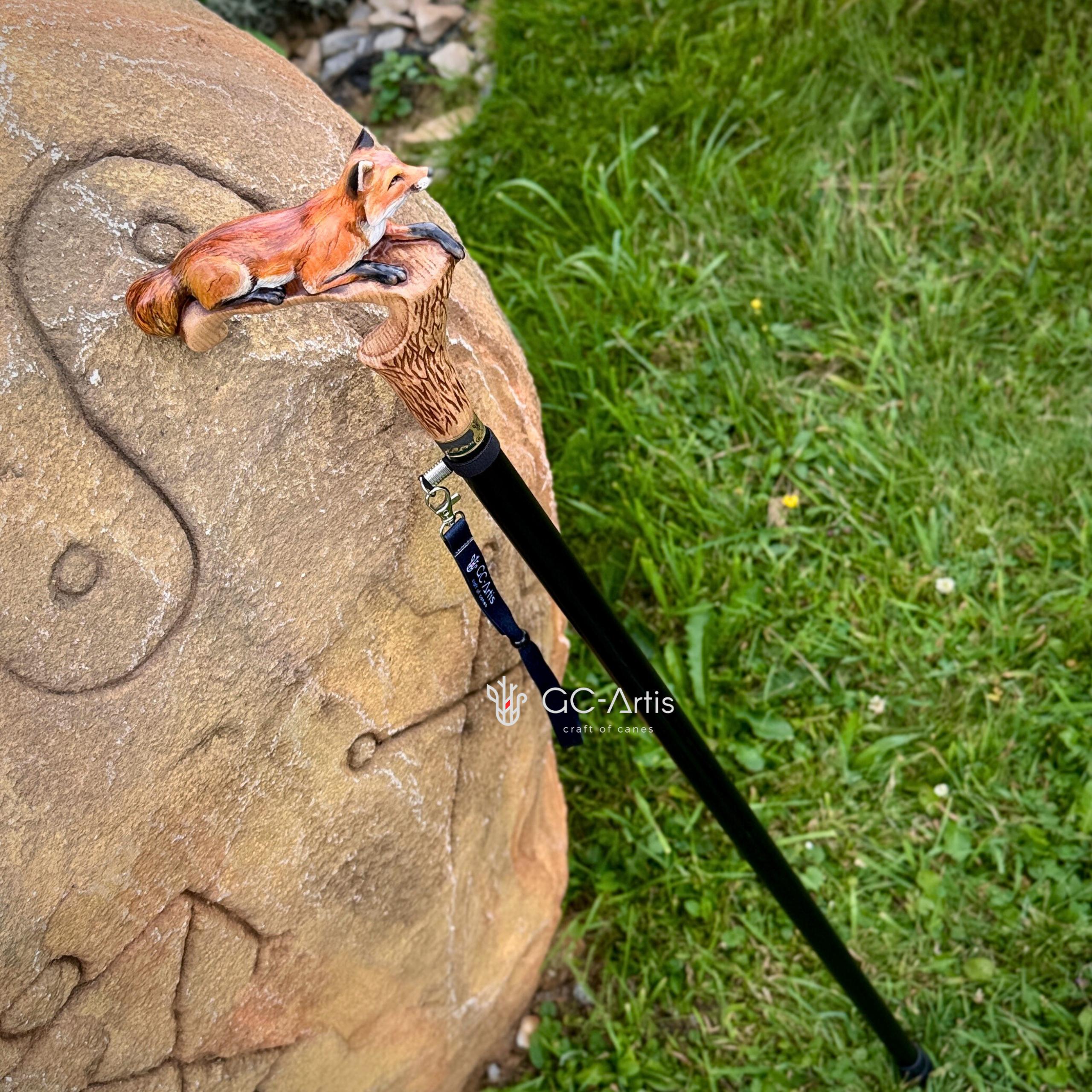 Hand-painted Walking Cane Stick - Fox, Cool Wood carved ladies accessory