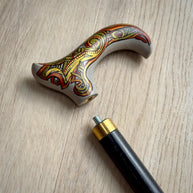 Celtic Raven Walking Stick – Hand Painted Wooden Cane, Brass decor, Derby Handle – 36