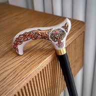 Wooden Walking Stick Cane – Celtic Style Derby handle with Hand Painted Life Tree, Brass collar, Classic design – 36