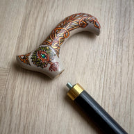 Wooden Walking Stick Cane – Celtic Style Derby handle with Hand Painted Life Tree, Brass collar, Classic design – 36