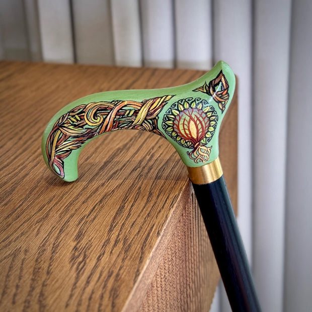 Wooden Walking Stick Cane – Celtic Style Hand Painted Tree of Life