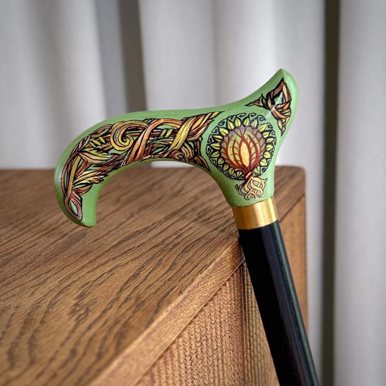 Wooden Walking Stick Cane – Celtic Style Hand Painted Tree of Life