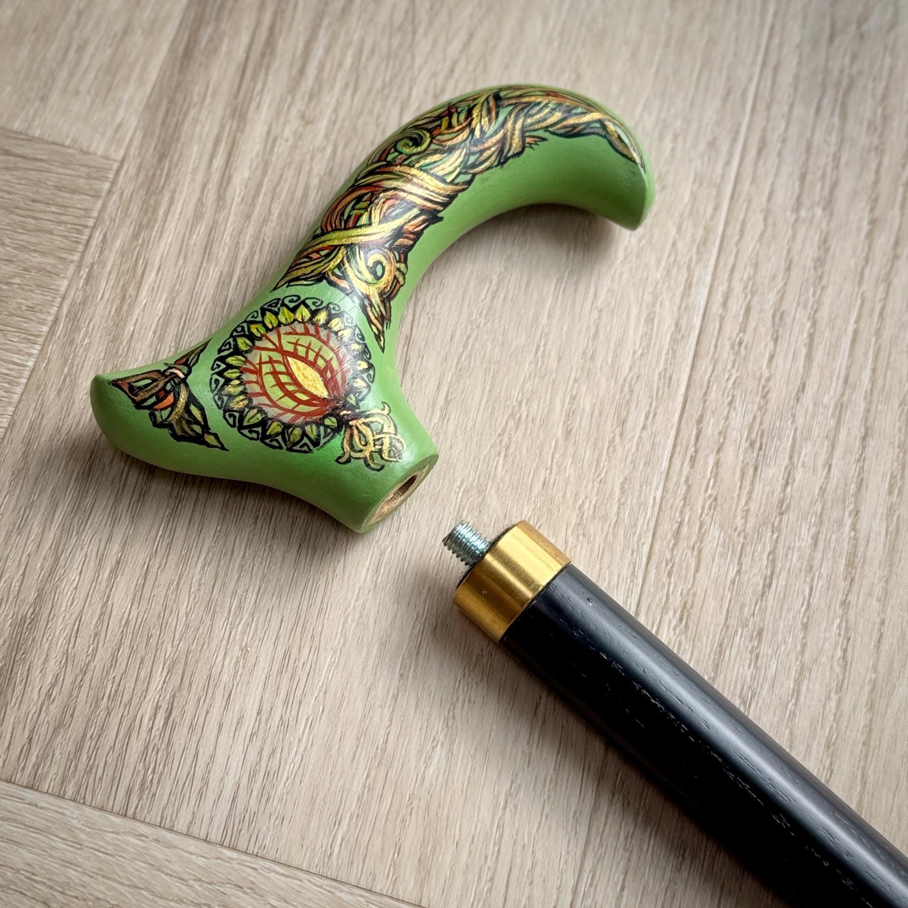 Wooden Walking Stick Cane – Celtic Style Hand Painted Tree of Life