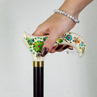 Classic Hand-painted walking stick - Emerald Melogy - pretty flower Wooden cane for women Ladies with comfortable light derby handle