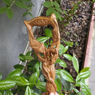 Celtic Style walking stick cane - Winged Dragon, Fairy the Tree of Life, Light Oak wood