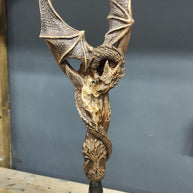 Celtic Style walking stick cane - Winged Dragon, Fairy the Tree of Life, Light Oak wood
