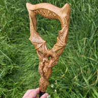 Celtic Style walking stick cane - Winged Dragon, Fairy the Tree of Life, Light Oak wood