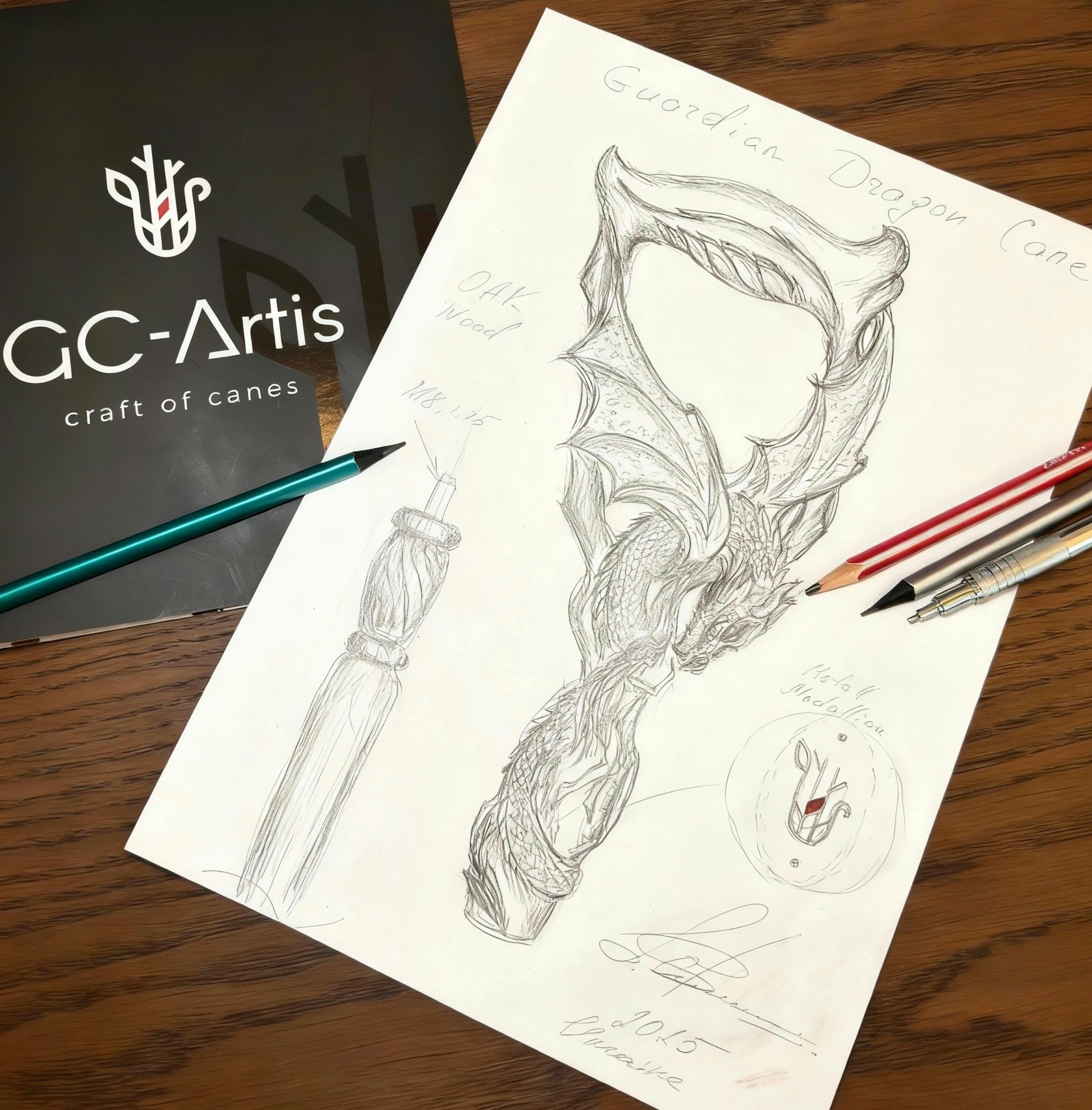 Celtic Style walking stick cane - Winged Dragon, Fairy the Tree of Life, Light Oak wood