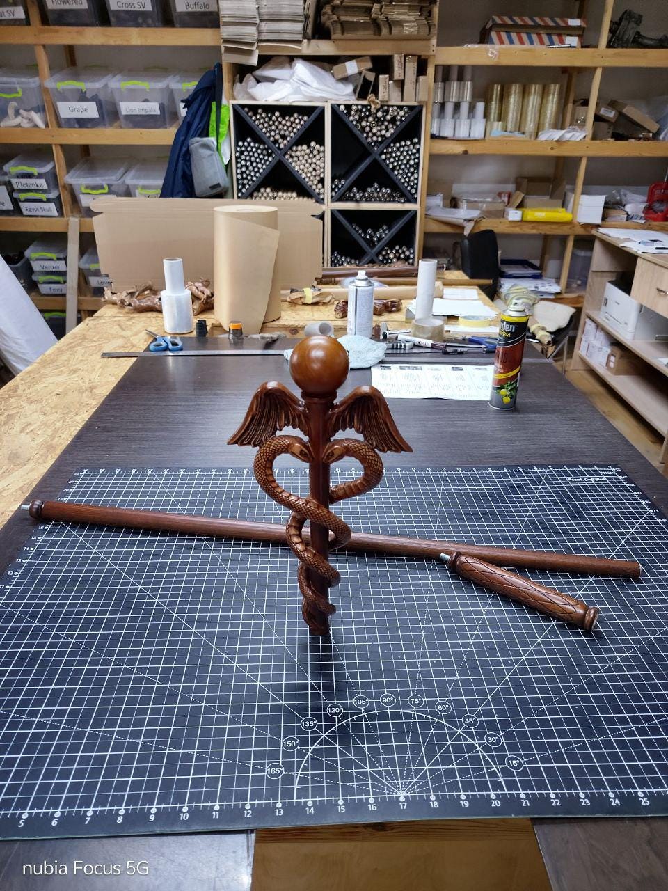 Hand Carved Caduceus Walking Stick: Ash Wood Knob Handle Cane - GCArtis - Walking Stick Staff - wood, wooden, solid wood, hard wood