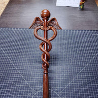 Hand Carved Caduceus Walking Stick: Ash Wood Knob Handle Cane - GCArtis - Walking Stick Staff - wood, wooden, solid wood, hard wood
