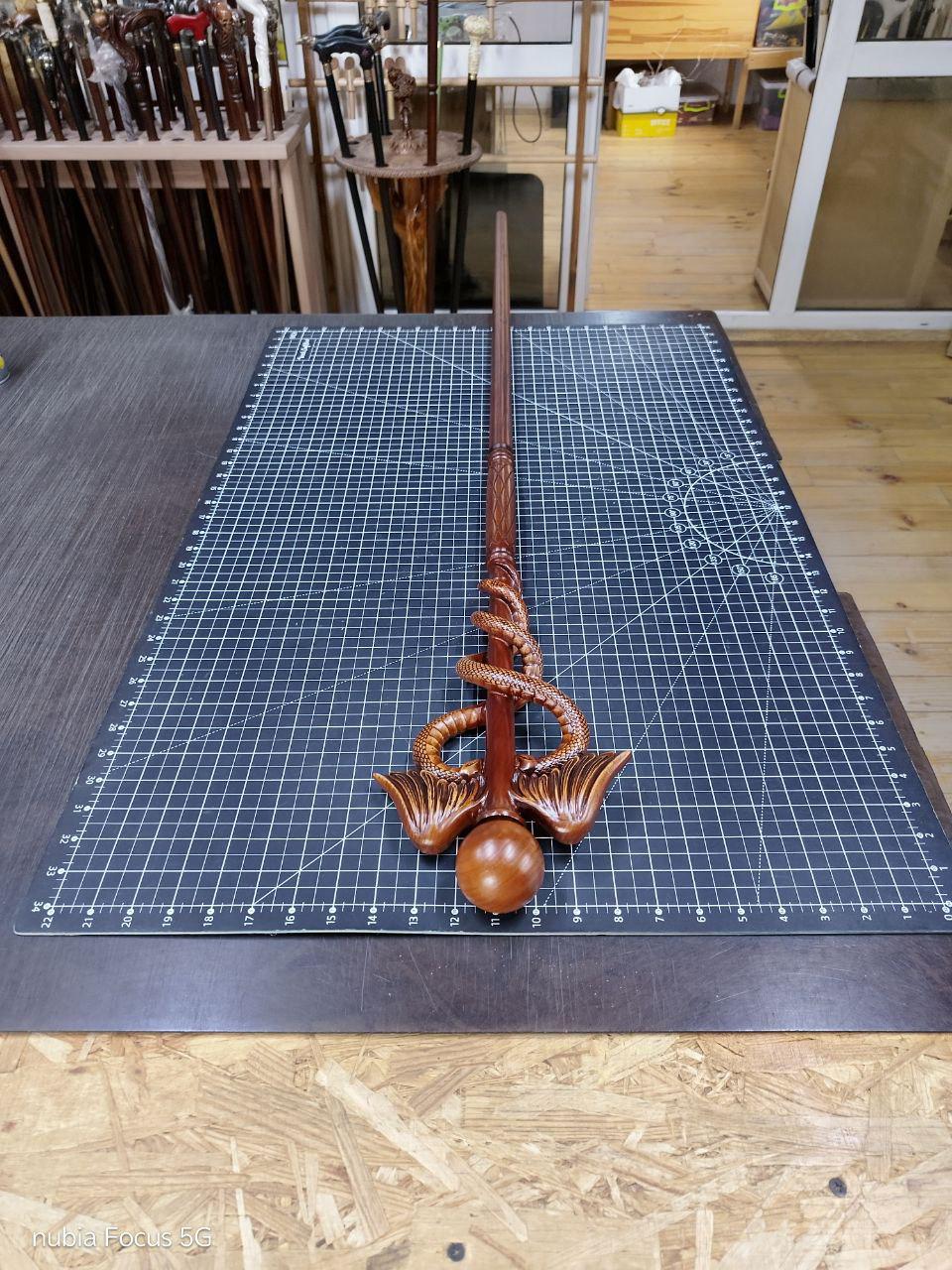 Hand Carved Caduceus Walking Stick: Ash Wood Knob Handle Cane - GCArtis - Walking Stick Staff - wood, wooden, solid wood, hard wood