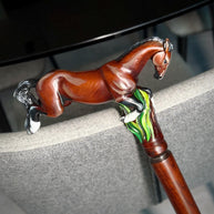 Hand-Painted Galloping Horse Wooden Walking Cane - Artistic Design - GCArtis - Luxe Hand Painted Canes - Wood, metal, rubber, colorful paint, curved wood