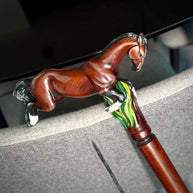 Hand-Painted Galloping Horse Wooden Walking Cane - Artistic Design - GCArtis - Luxe Hand Painted Canes - Wood, metal, rubber, colorful paint, curved wood