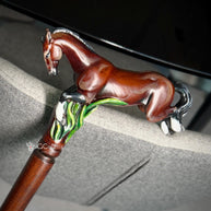 Hand-Painted Galloping Horse Wooden Walking Cane - Artistic Design - GCArtis - Luxe Hand Painted Canes - Wood, metal, rubber, colorful paint, curved wood