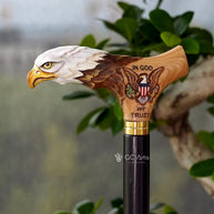 Wooden Walking Stick Cane with Bald Eagle - US Patriots, Veteran & Military Gift - GCArtis - Luxe Hand Painted Canes - Wood, Wooden, Hard wood, Metal, Bronze, Brass, Rubber, wood walking cane