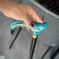 Classic Hand-painted walking stick - Peacock bird - wooden cane for Ladies with comfortable light derby handle - GCArtis - Classic Wooden Canes - Bronze, wood