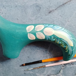 Classic Hand-painted walking stick - Peacock bird - wooden cane for Ladies with comfortable light derby handle - GCArtis - Classic Wooden Canes - Bronze, wood