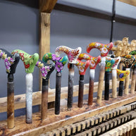 Classic Hand-painted walking stick - Peacock bird - wooden cane for Ladies with comfortable light derby handle - GCArtis - Classic Wooden Canes - Bronze, wood